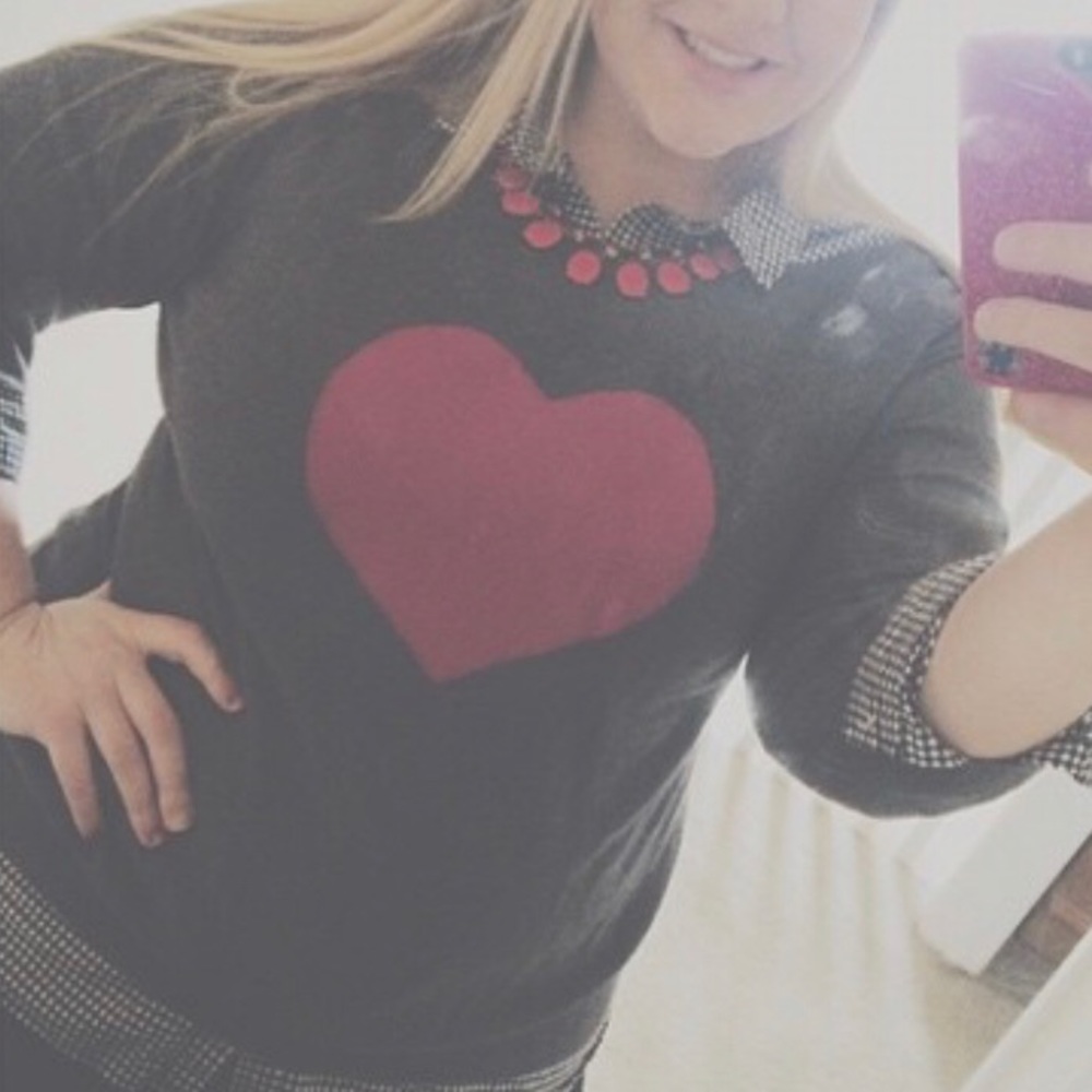 Pink & Grey Heart Sweater